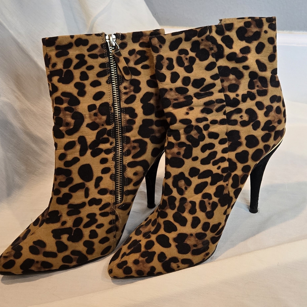 Anne Michelle Tan and Black Leopard Heeled Boots